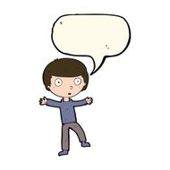 cartoon startled boy with speech bubble N23
