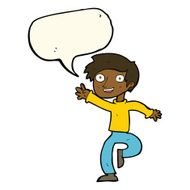 cartoon excited boy dancing with speech bubble N8