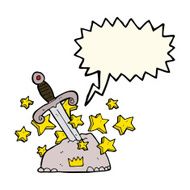 cartoon magical sword in stone with speech bubble N4