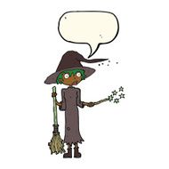 cartoon witch casting spell with speech bubble N16