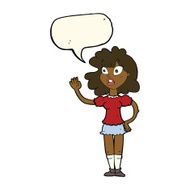 cartoon worried woman waving with speech bubble N15