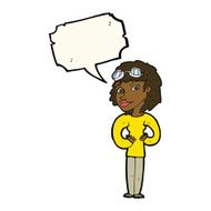 cartoon aviator woman with speech bubble N7