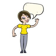 cartoon woman waving with speech bubble N262