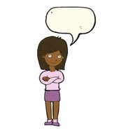 cartoon friendly girl rolling eyes with speech bubble N8
