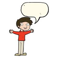 cartoon enthusiastic man with speech bubble N7
