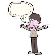 cartoon alien squid face man with speech bubble N8