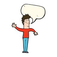 cartoon happy waving man with speech bubble N7