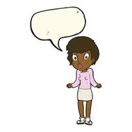 cartoon woman shrugging shoulders with speech bubble N372