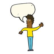 cartoon happy waving man with speech bubble N8