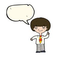 cartoon school boy answering question with speech bubble N35