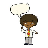 cartoon school boy answering question with speech bubble N36