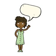cartoon hippie woman waving with speech bubble N6