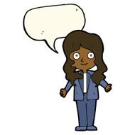 cartoon friendly business woman with speech bubble N8