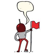 cartoon astronaut planting flag with speech bubble N8