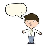cartoon man in casual jacket with speech bubble N7