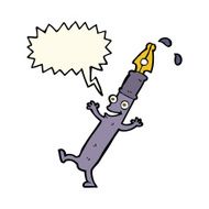 cartoon pen character with speech bubble N8