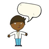 cartoon man in casual jacket with speech bubble N8