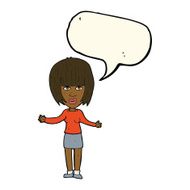 cartoon woman shrugging shoulders with speech bubble N373