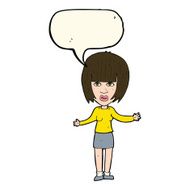 cartoon woman shrugging shoulders with speech bubble N374