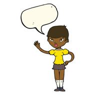 cartoon woman waving with speech bubble N263