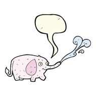 cartoon funny little elephant squirting water with speech bubble N4