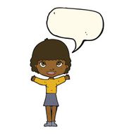 cartoon woman waving with speech bubble N267