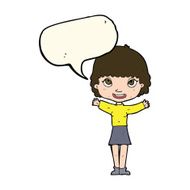 cartoon woman waving with speech bubble N268