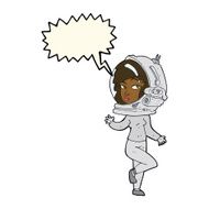 cartoon woman wearing space helmet with speech bubble N15