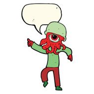 cartoon alien man dancing with speech bubble N7