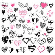 Set of hand drawn heart symbols