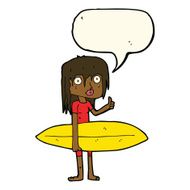 cartoon surfer girl with speech bubble N16