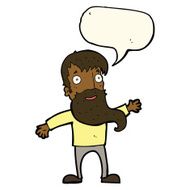 cartoon man with beard waving speech bubble N7