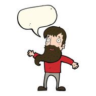 cartoon man with beard waving speech bubble N8