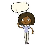 cartoon woman waving with speech bubble N269