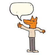 cartoon waving fox with speech bubble N11
