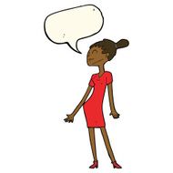 cartoon woman in dress with speech bubble N30