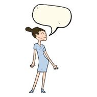 cartoon woman in dress with speech bubble N31