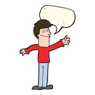 cartoon happy man waving with speech bubble N31