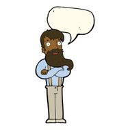 cartoon bearded hipster man with speech bubble N8