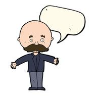 cartoon bald man with open arms speech bubble N7