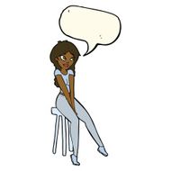 cartoon pretty girl on stool with speech bubble N5