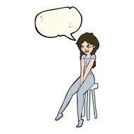 cartoon pretty girl on stool with speech bubble N6