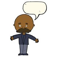 cartoon bald man with open arms speech bubble N8
