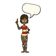 cartoon woman covered in tattoos with speech bubble N7