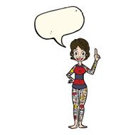 cartoon woman covered in tattoos with speech bubble N8