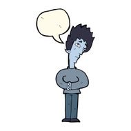 cartoon curious vampire with speech bubble N7