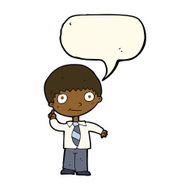 cartoon school boy with idea speech bubble N23