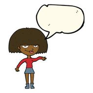 cartoon smug woman making dismissive gesture with speech bubble N8