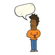 cartoon nervous man with speech bubble N107