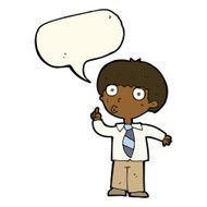 cartoon school boy with question speech bubble N7